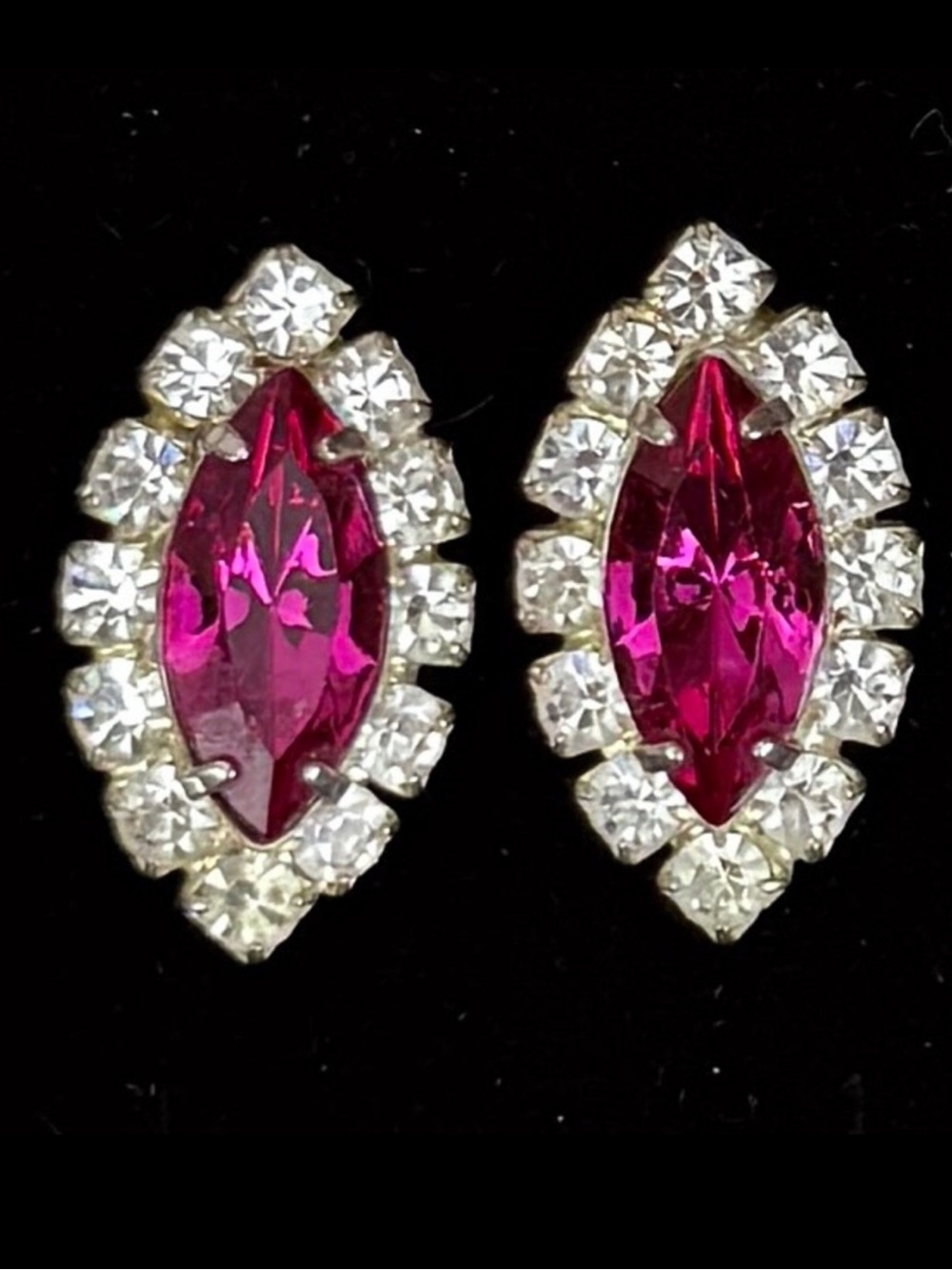 Vintage hot pink and clear bling lightweight pierced earrings